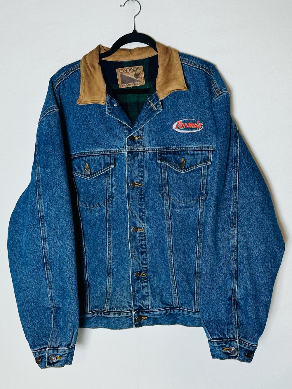 Vintage Canada Sportswear Formula Denim Jean Jacket XL Fleece Lined Trucker Coat